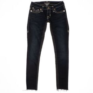 Big Star Jenae Jeans Womens 25 Skinny Raw Hem Dark Blue Stretch Measure 27x28.5